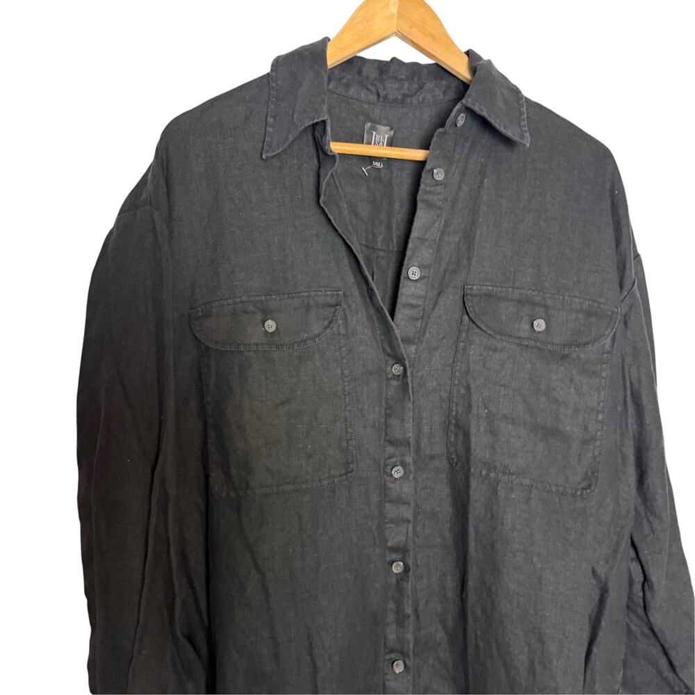 Helsa Revolve Black Washed Linen Long Sleeve Oversized Button Up Shirt Size M - Picture 5 of 10